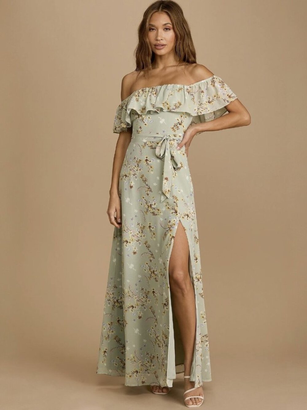 Lulus Amazing Moment Mint Green Floral Print Off-the-Shoulder Dress NWT